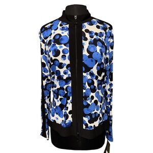 NEW Cartise Abstract Jacket Women's Size 10 Blue White Full Zip Layer Office‎